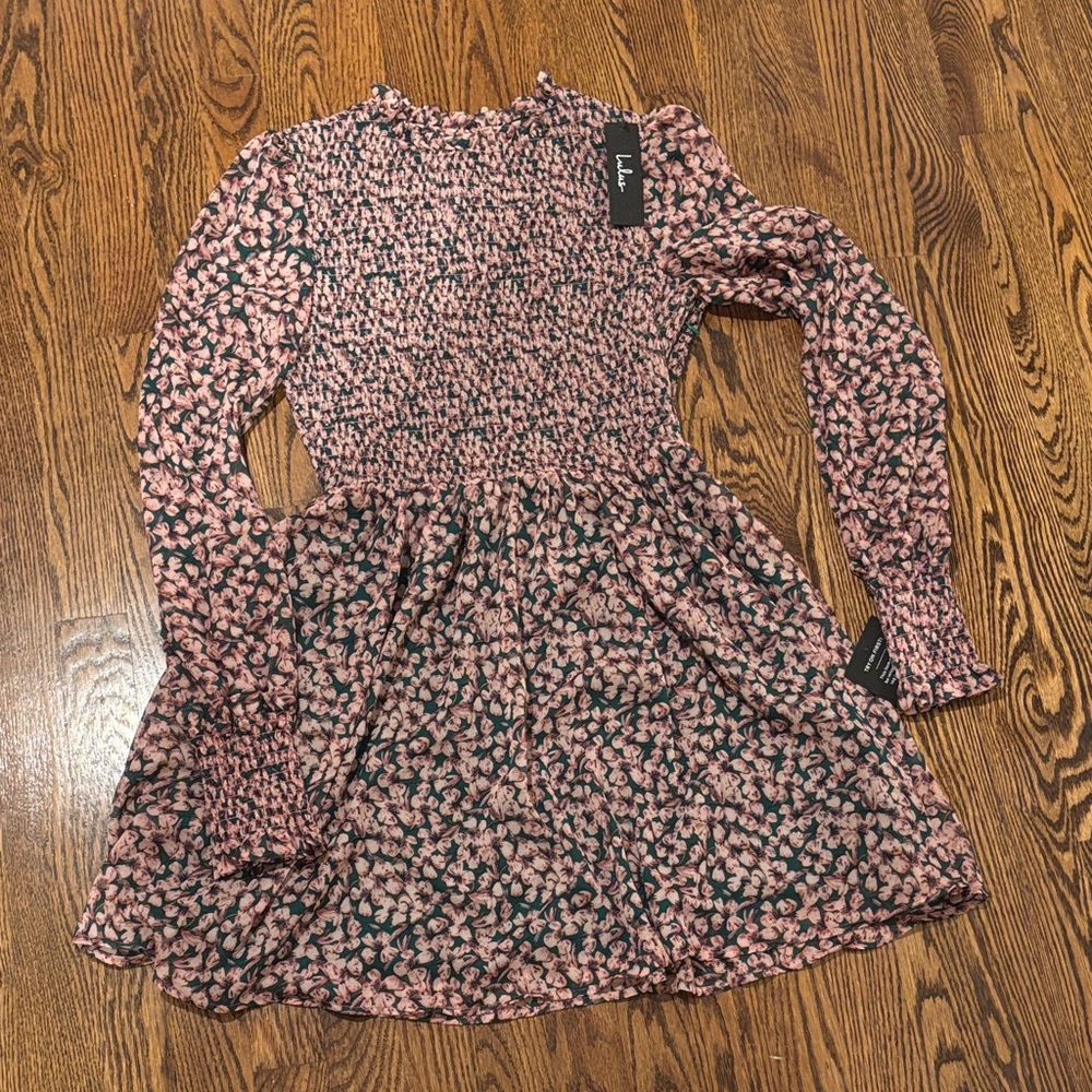 Lulu's Pink and Green Floral Forever Smocked Skater Dress